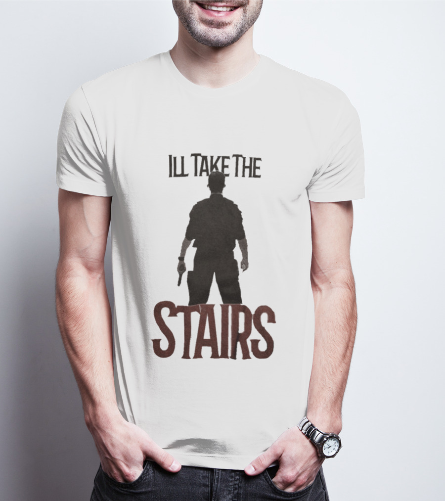 I'll Take The Stairs Shadowy Figure With Gun T-Shirt