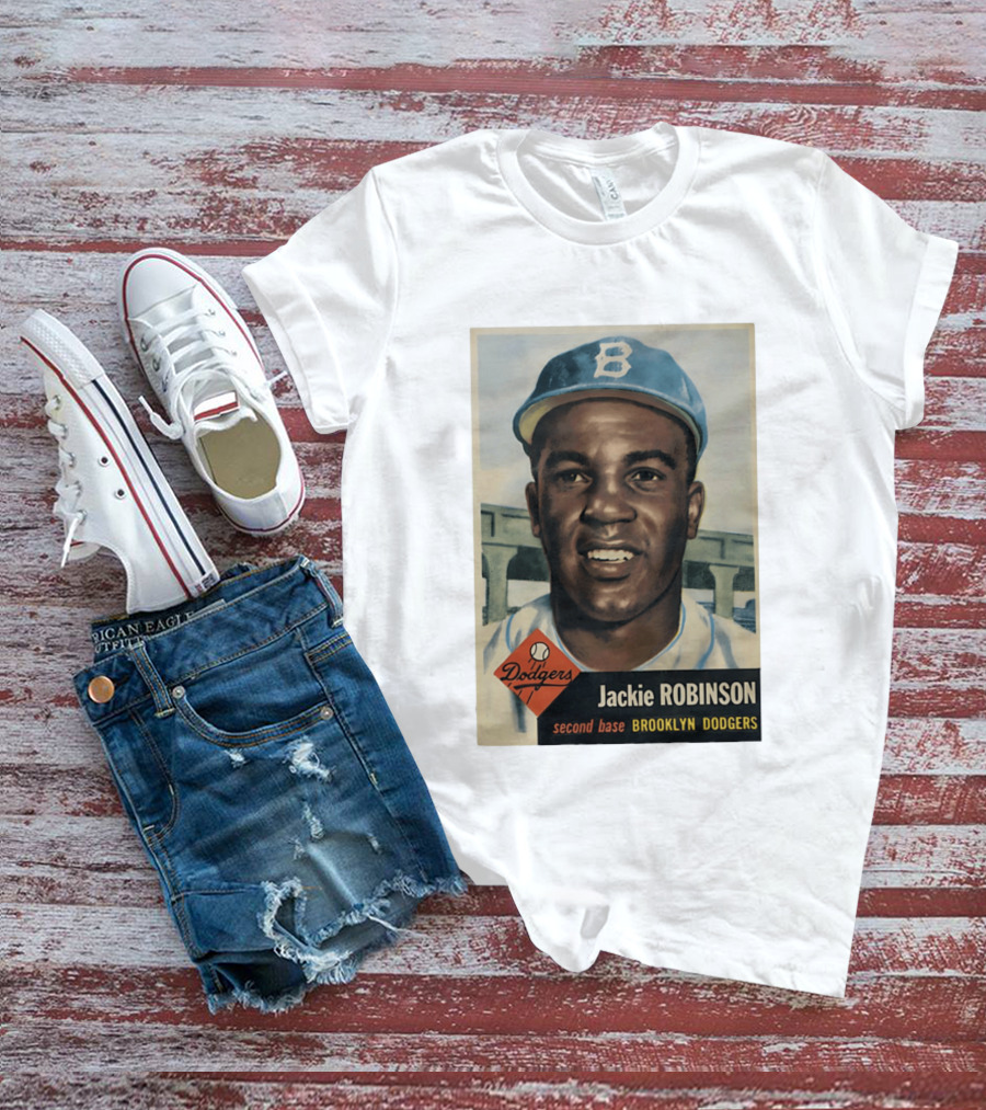 Dodgers Jackie Robinson Second Base Brooklyn Dodgers Topps Baseball Card T-Shirt