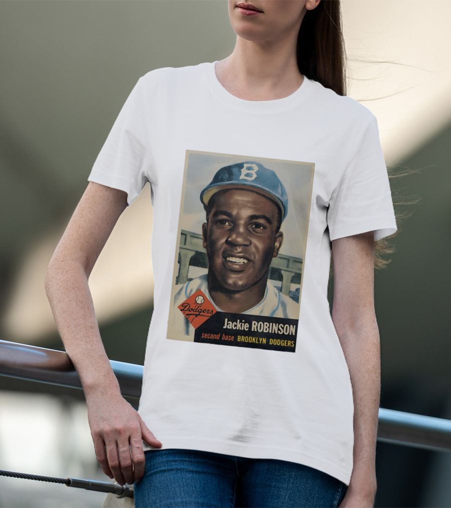 Dodgers Jackie Robinson Second Base Brooklyn Dodgers Topps Baseball Card T-Shirt