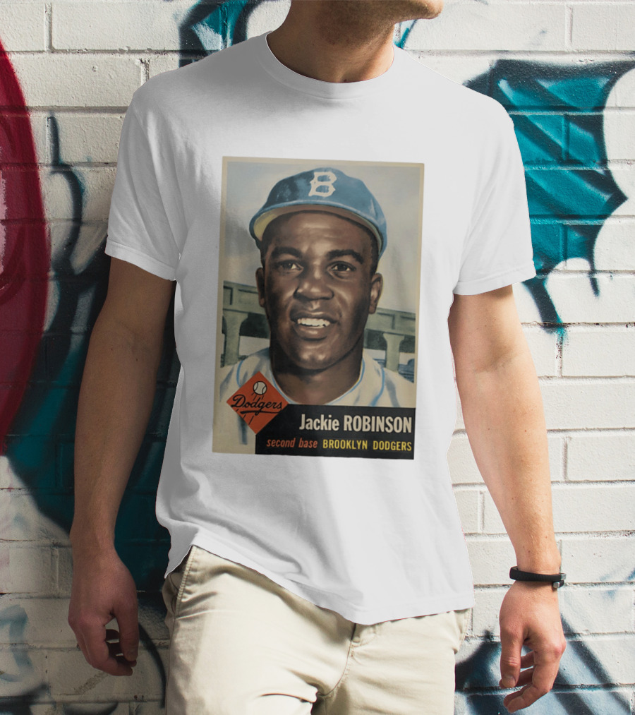 Dodgers Jackie Robinson Second Base Brooklyn Dodgers Topps Baseball Card T-Shirt