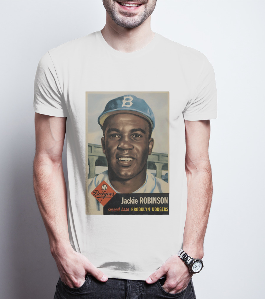 Dodgers Jackie Robinson Second Base Brooklyn Dodgers Topps Baseball Card T-Shirt