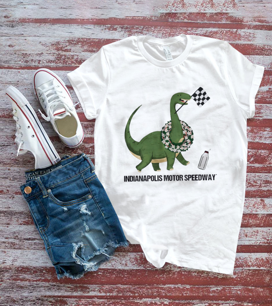 Indianapolis Motor Speedway Dinosaur Checkered Flag Toddler Racing T-Shirt