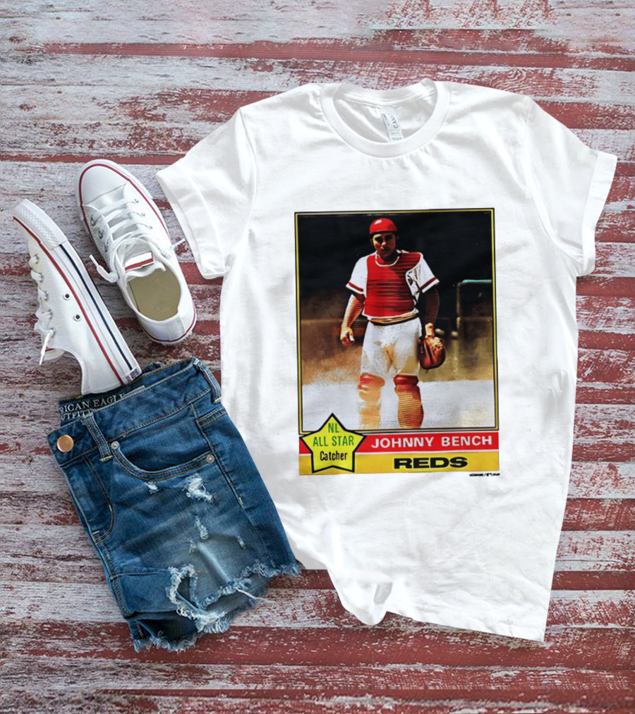 Johnny Bench Cincinnati Reds 1976 Topps NL All Star Catcher Retro Card T-Shirt
