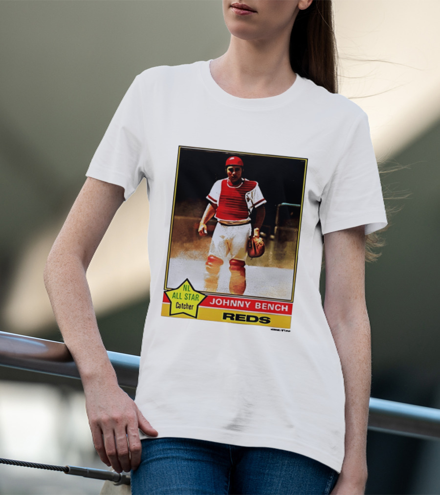 Johnny Bench Cincinnati Reds 1976 Topps NL All Star Catcher Retro Card T-Shirt
