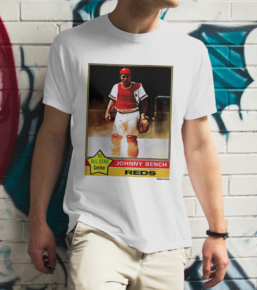 Johnny Bench Cincinnati Reds 1976 Topps NL All Star Catcher Retro Card T-Shirt