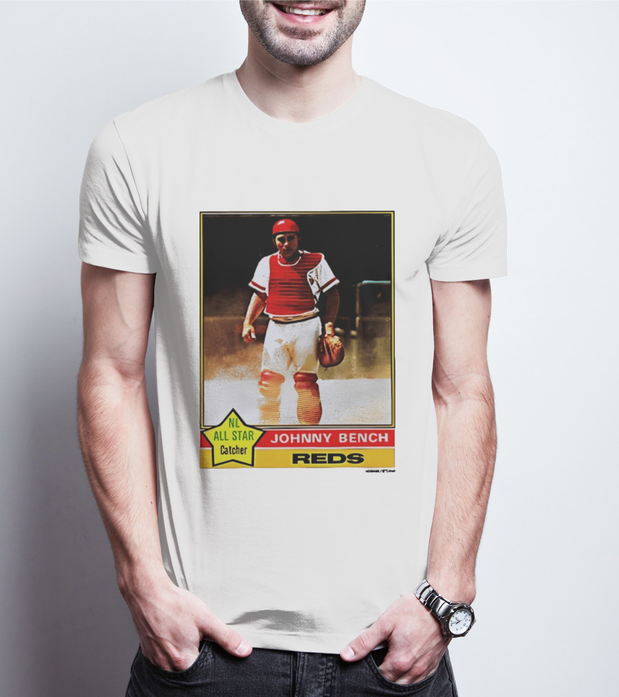 Johnny Bench Cincinnati Reds 1976 Topps NL All Star Catcher Retro Card T-Shirt