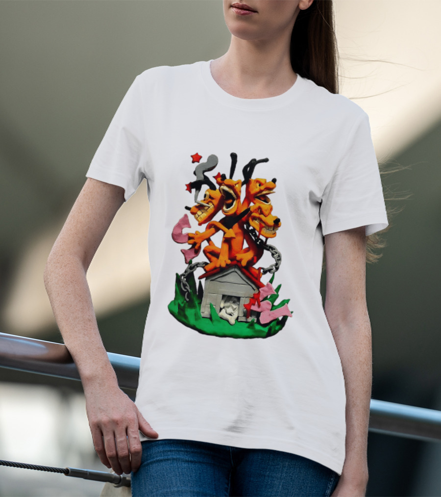 Hell Hound Three Headed Cerberus In Chains With Bone House T-Shirt