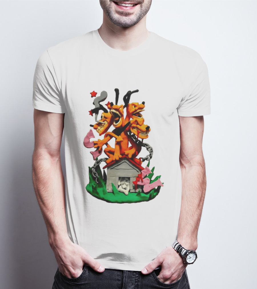 Hell Hound Three Headed Cerberus In Chains With Bone House T-Shirt