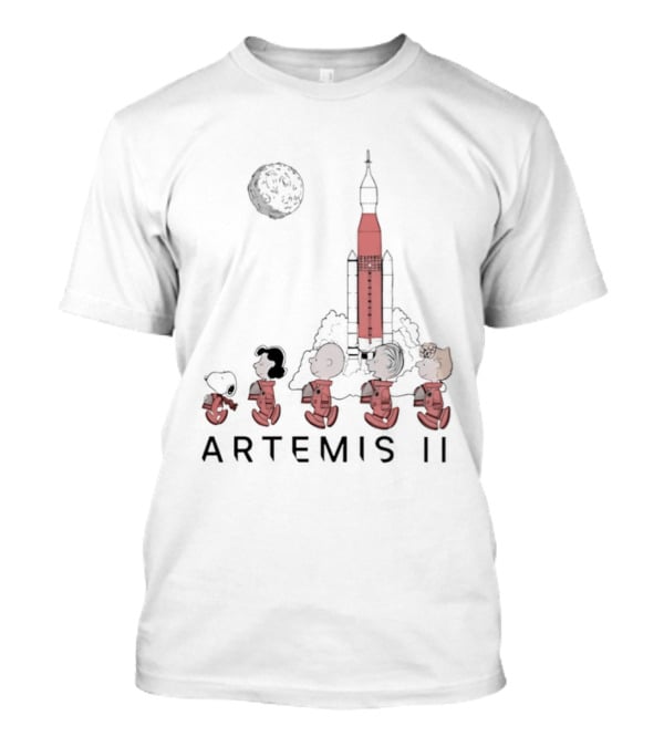 Peanuts Characters Astronaut Outfits Moon Artemis II Rocket T-Shirt