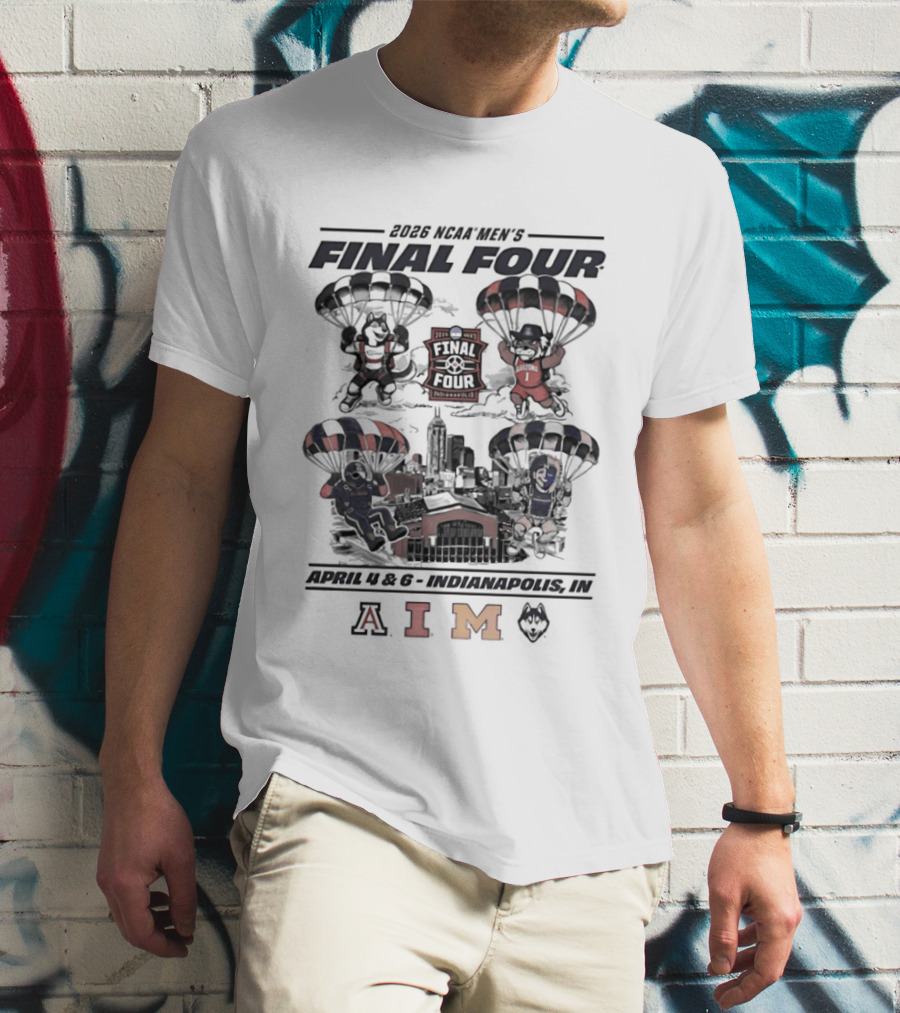 NCAA Men's Basketball Final Four 2026 Wildcats Fighting Illini Wolverines Parachute Team Logos T-Shirt