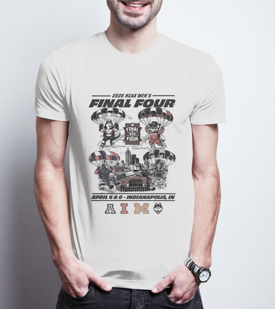 NCAA Men's Basketball Final Four 2026 Wildcats Fighting Illini Wolverines Parachute Team Logos T-Shirt