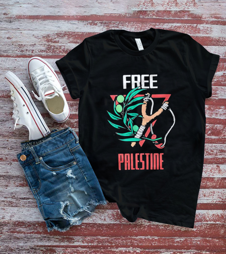 Free Palestine Slingshot And Olive Branch T-Shirt