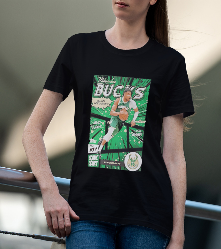Milwaukee Bucks Giannis Antetokounmpo Comic Court Issue #34 T-Shirt