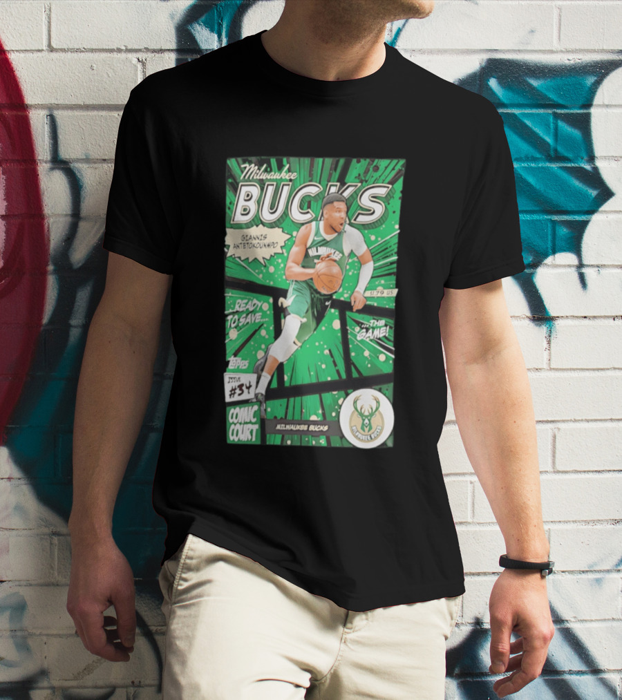 Milwaukee Bucks Giannis Antetokounmpo Comic Court Issue #34 T-Shirt