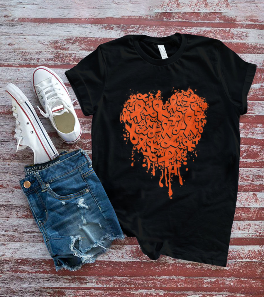 Orange Ribbon Melting Heart Shape Awareness T-Shirt