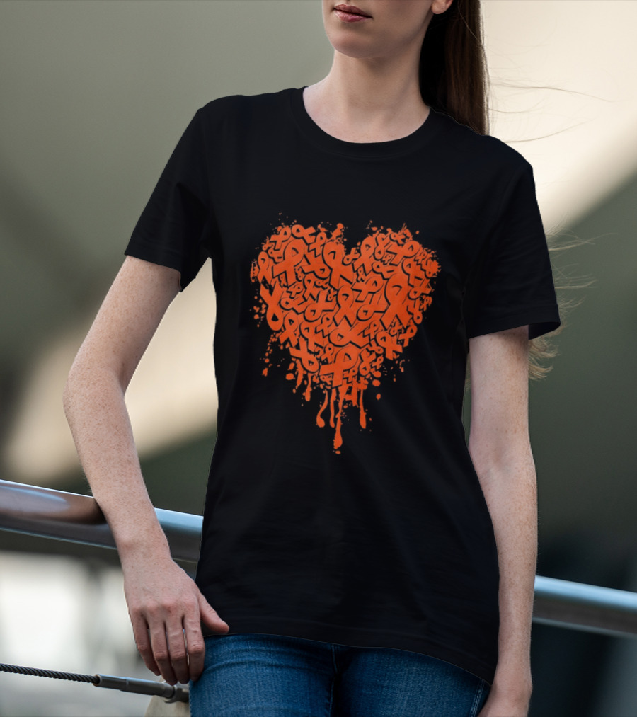 Orange Ribbon Melting Heart Shape Awareness T-Shirt