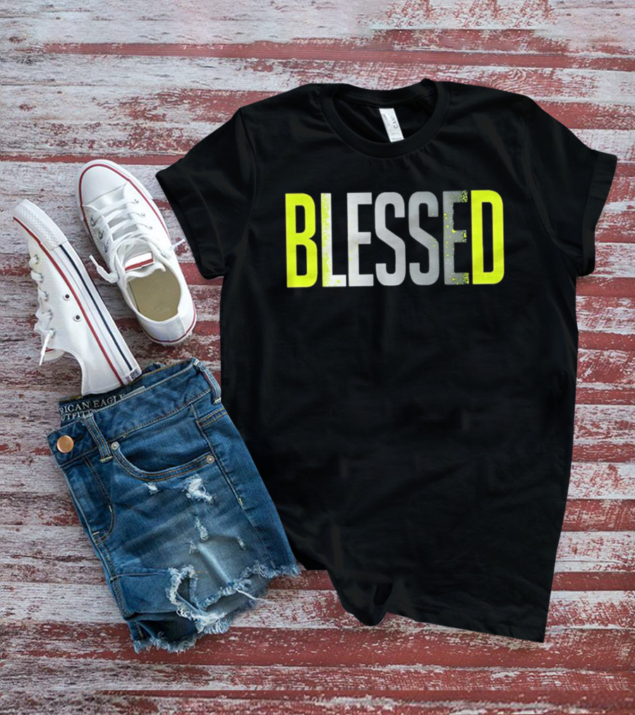 Blessed Neon Yellow Bold Text Vivid Splash Effect T-Shirt
