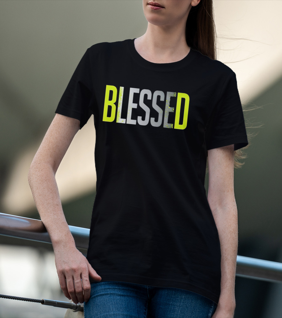 Blessed Neon Yellow Bold Text Vivid Splash Effect T-Shirt