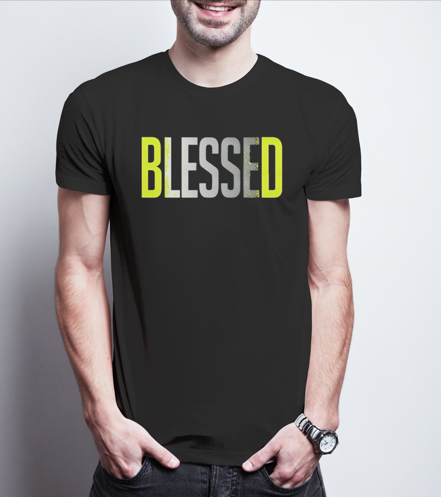 Blessed Neon Yellow Bold Text Vivid Splash Effect T-Shirt