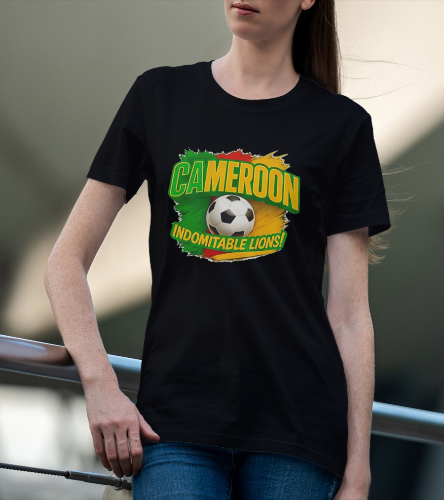Cameroon Indomitable Lions Soccer Ball Icon With Colorful Brush Strokes T-Shirt