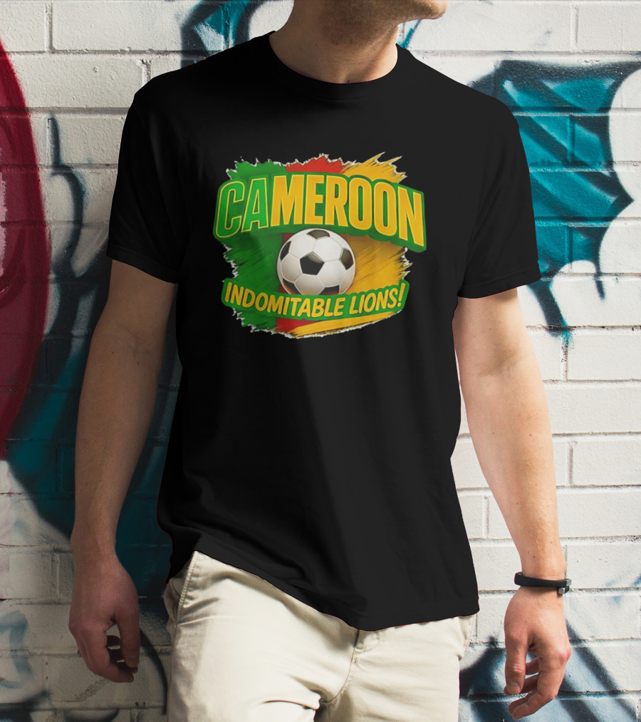 Cameroon Indomitable Lions Soccer Ball Icon With Colorful Brush Strokes T-Shirt