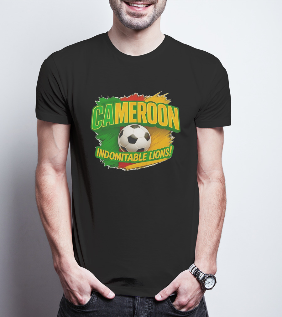 Cameroon Indomitable Lions Soccer Ball Icon With Colorful Brush Strokes T-Shirt