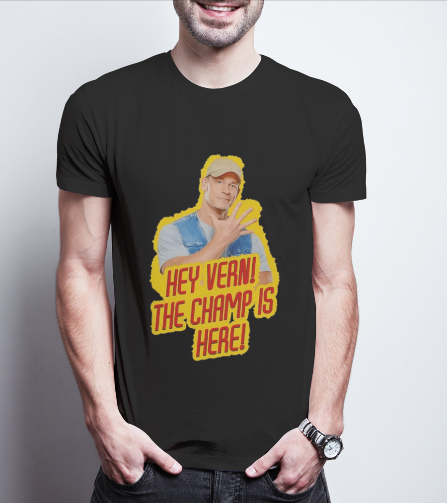 John Cena Hey Vern The Champ Is Here Hand Gesture Yellow Highlight T-Shirt