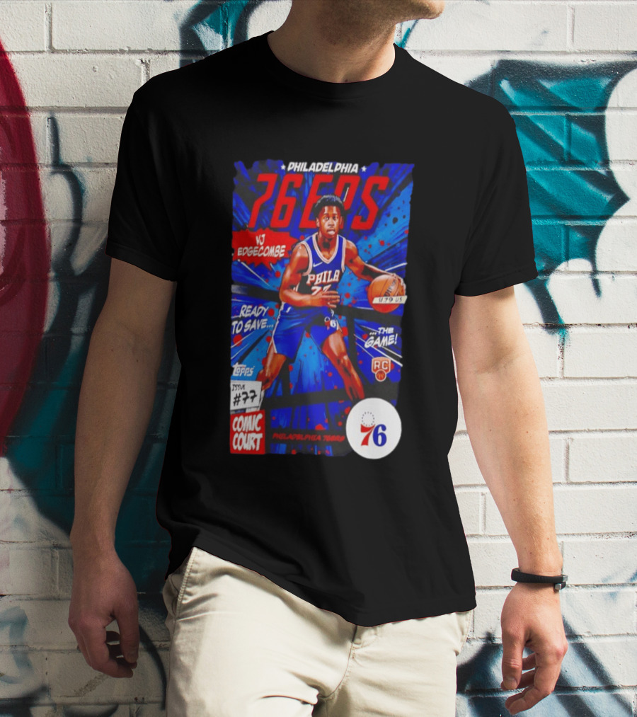 Philadelphia 76ers VJ Edgecombe Comic Court Ready To Save The Game T-Shirt