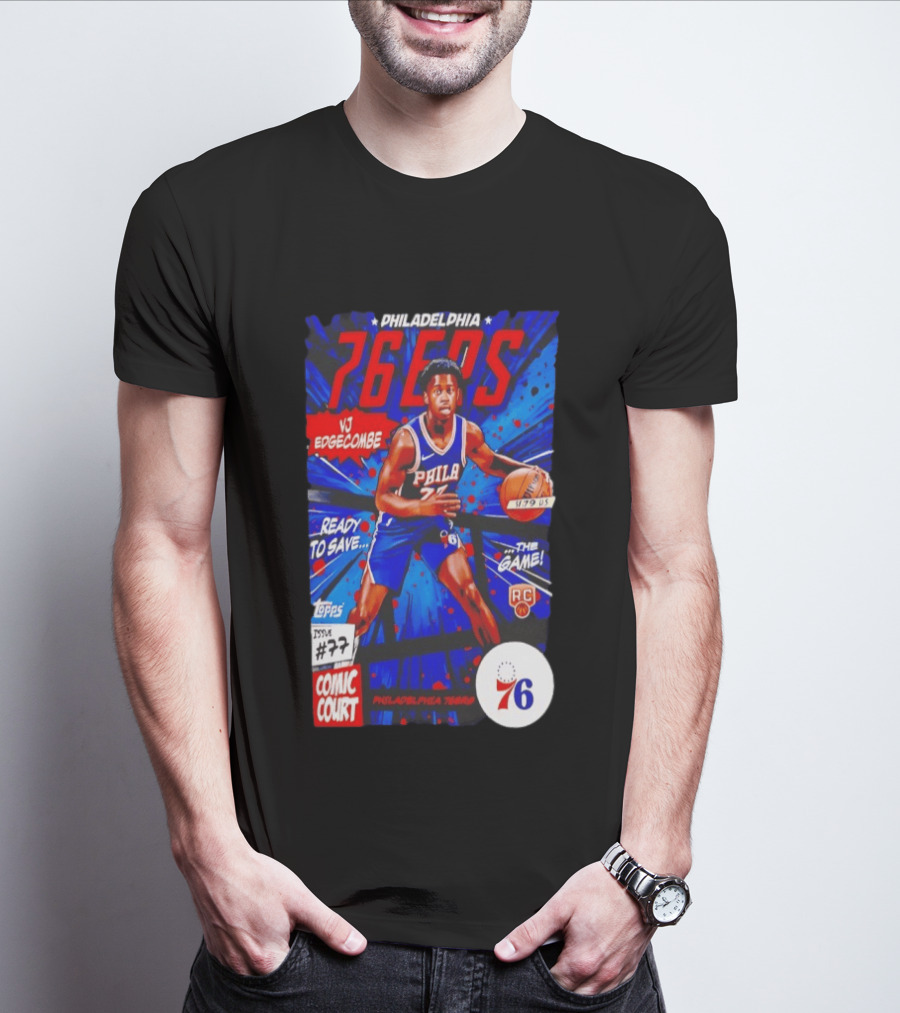Philadelphia 76ers VJ Edgecombe Comic Court Ready To Save The Game T-Shirt