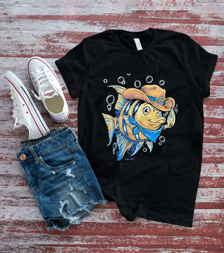 Angelfish Cowboy Hat Western Bubbles Bandana T-Shirt