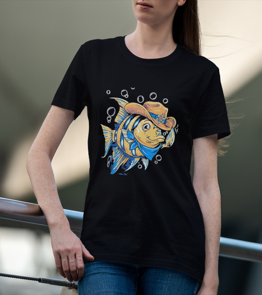 Angelfish Cowboy Hat Western Bubbles Bandana T-Shirt