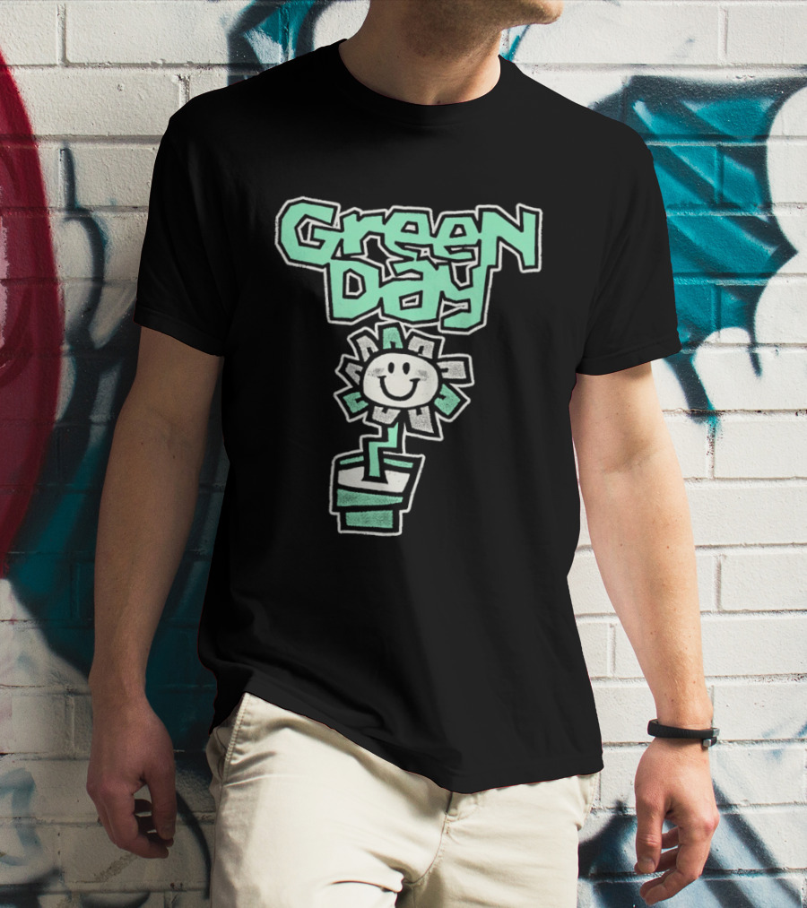 Green Day Flower Happy Smiling Potted Bloom T-Shirt