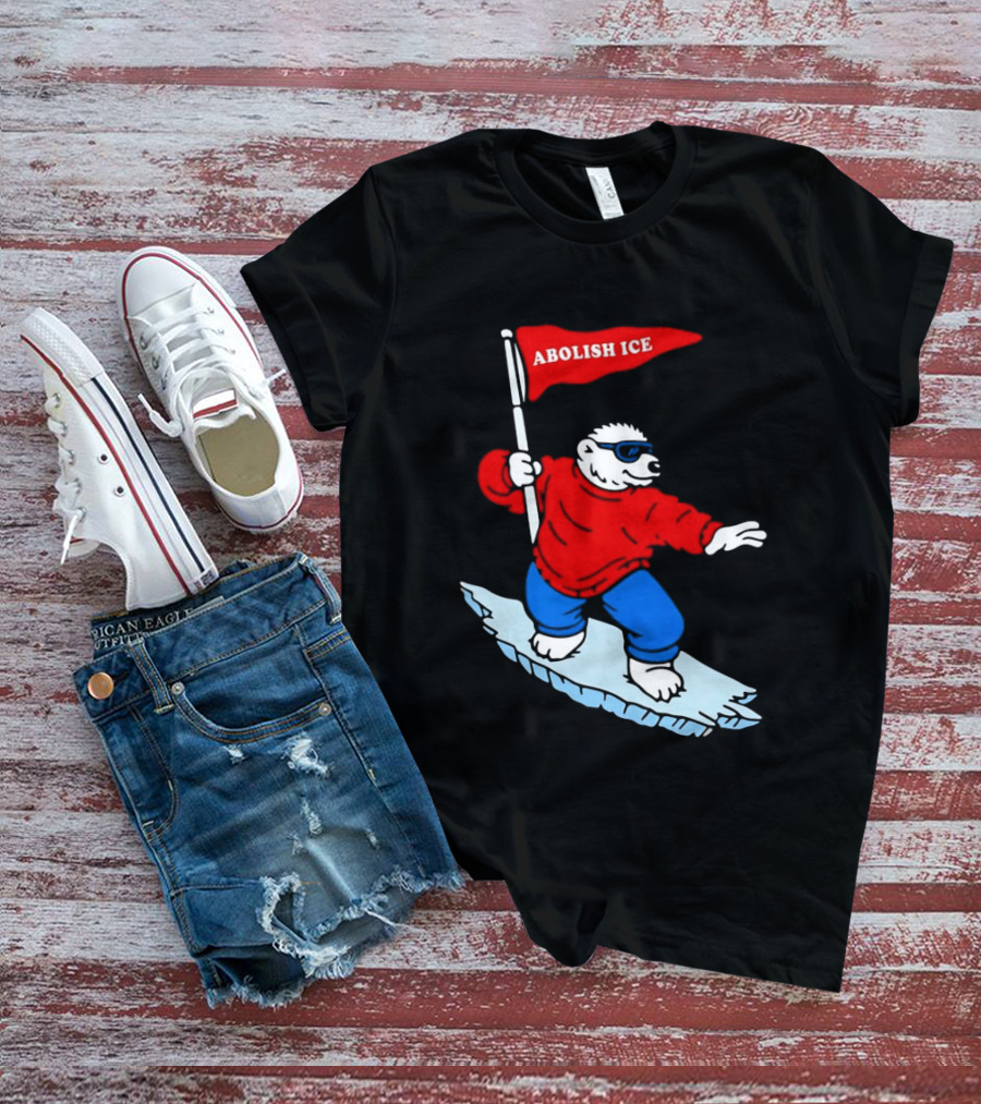 Polar Bear Surfing With Abolish ICE Flag T-Shirt