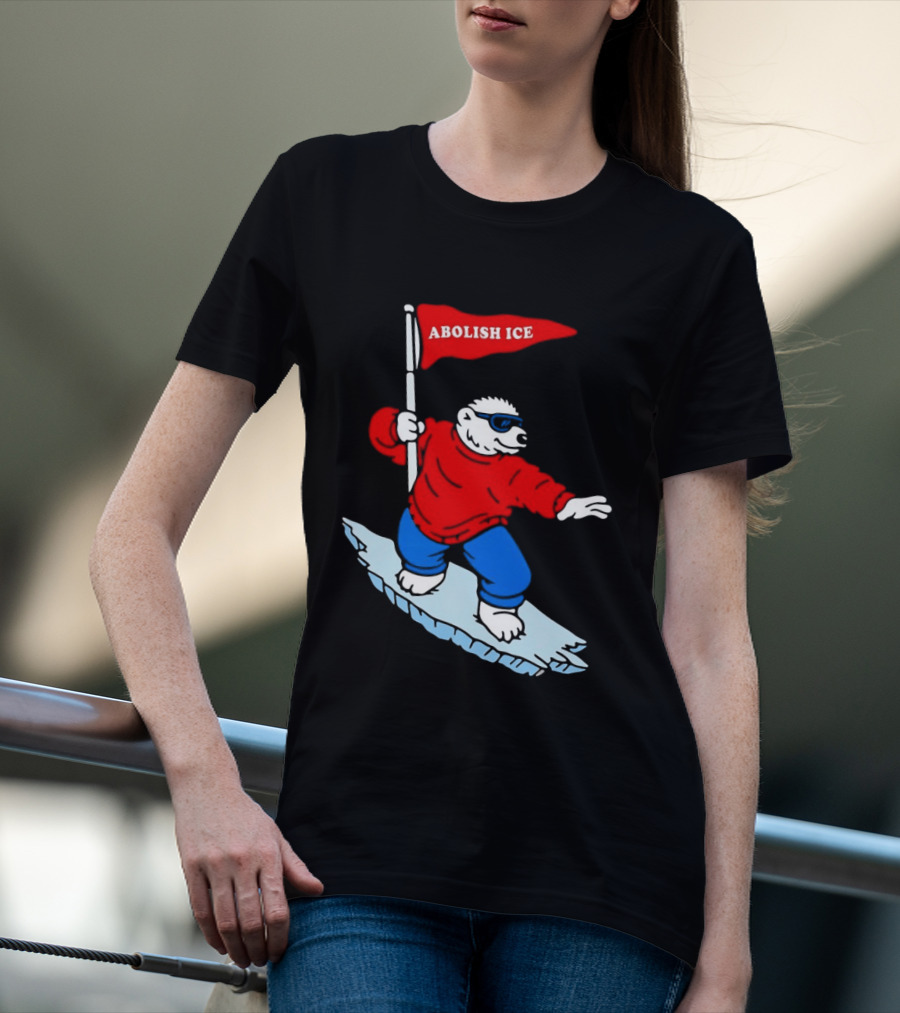 Polar Bear Surfing With Abolish ICE Flag T-Shirt