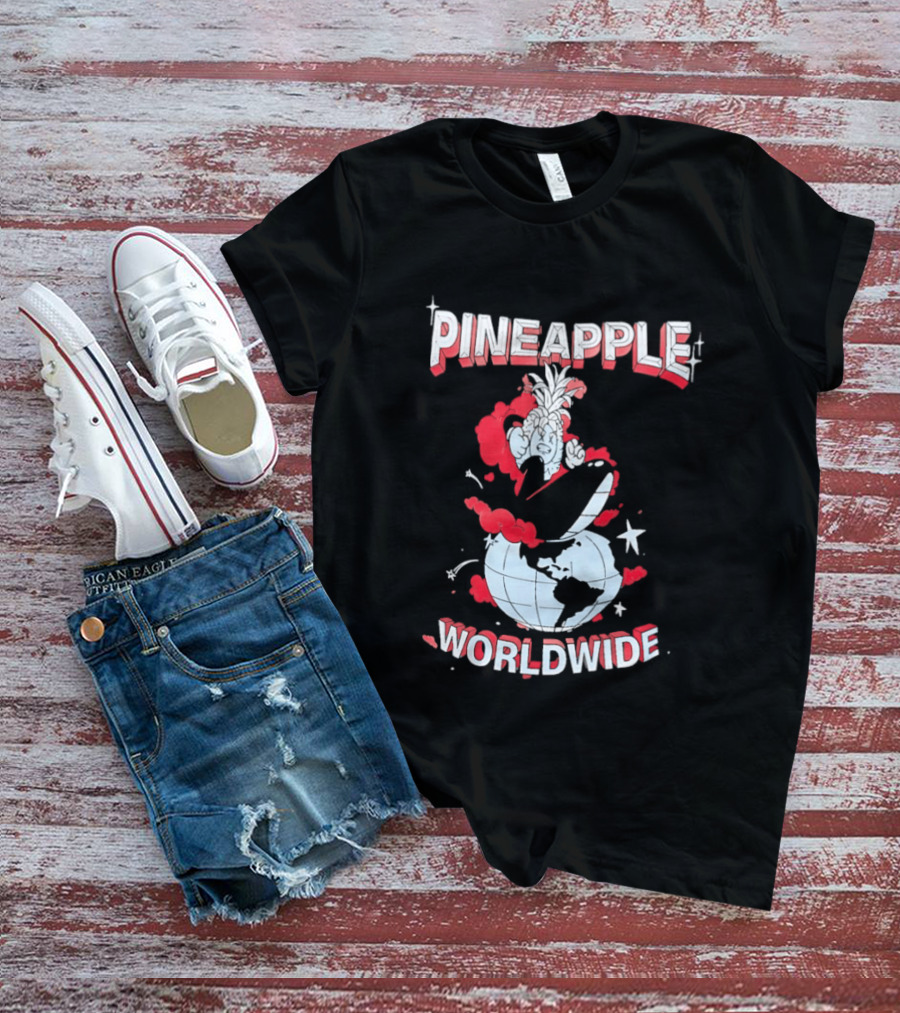 Pineapple Worldwide Cartoon Exploding Globe T-Shirt