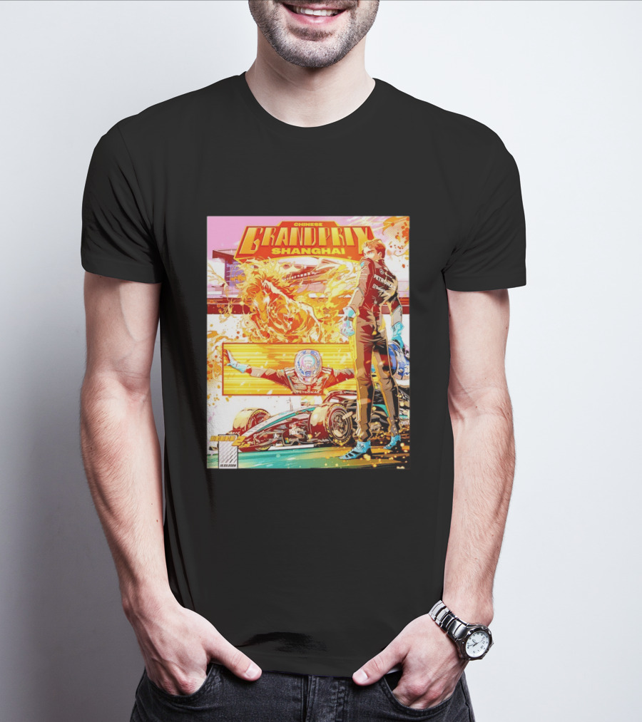 Chinese Grand Prix Shanghai Anime Style With Race Car And Driver T-Shirt
