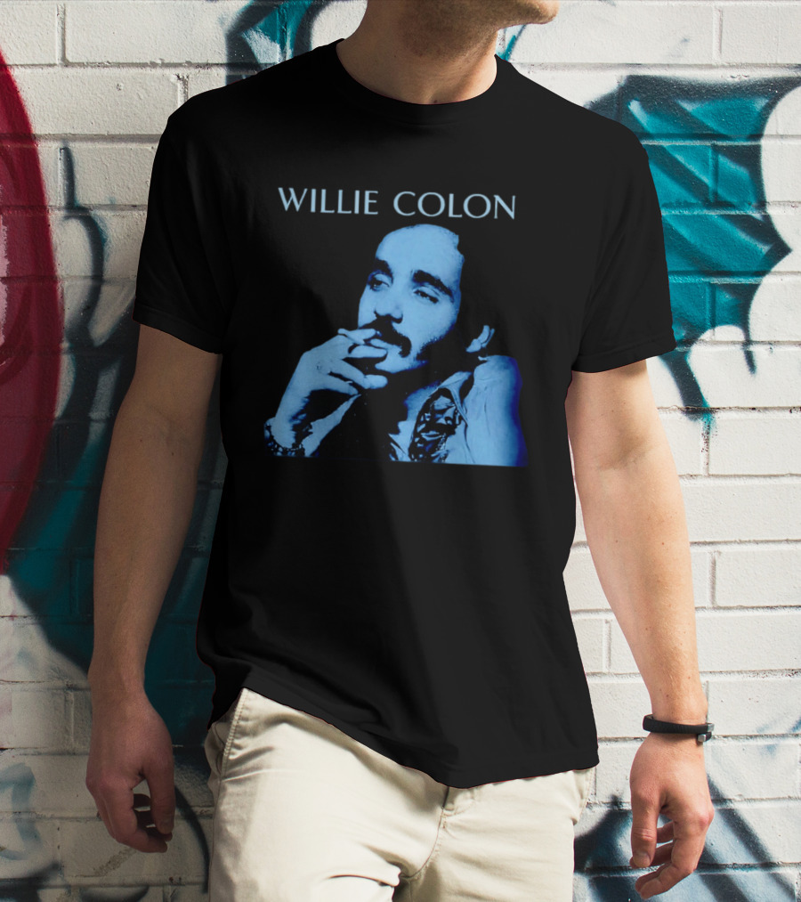 WILLIE COLON Blue Portrait Smoking Image T-Shirt