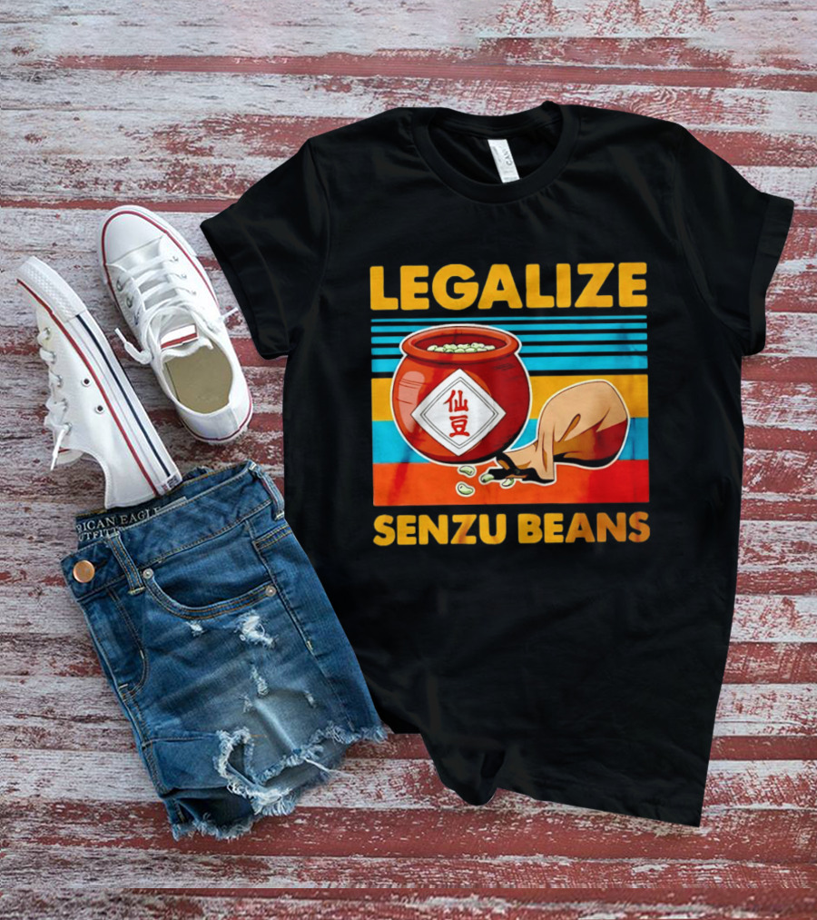 Legalize Senzu Beans Dragon Ball Kagome Jar Vintage Stripes T-Shirt