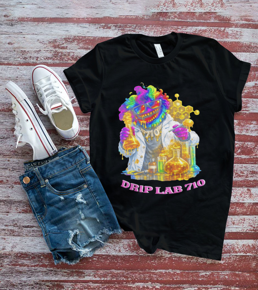Drip Lab 710 Psychedelic Monster Chemist With Colorful Beakers T-Shirt