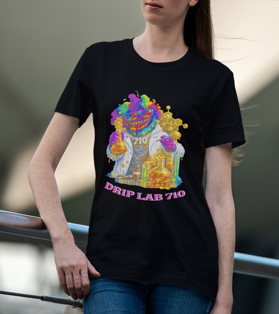 Drip Lab 710 Psychedelic Monster Chemist With Colorful Beakers T-Shirt