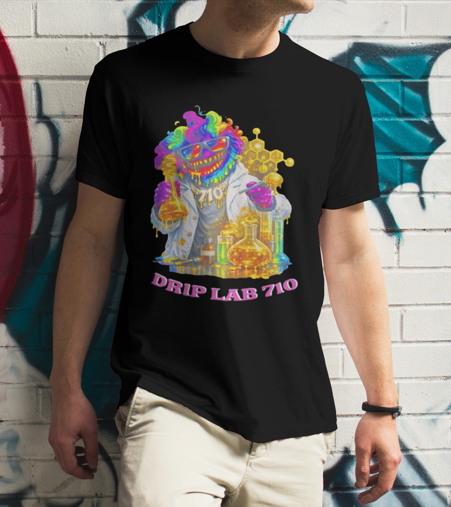 Drip Lab 710 Psychedelic Monster Chemist With Colorful Beakers T-Shirt