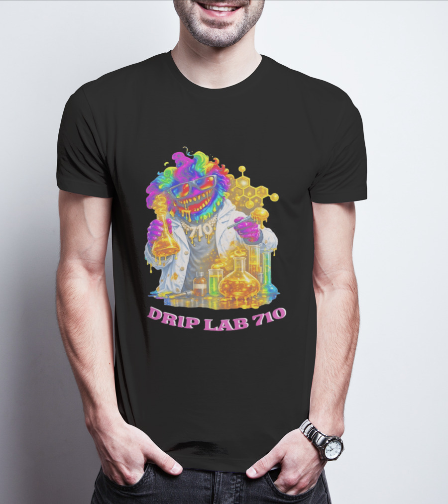 Drip Lab 710 Psychedelic Monster Chemist With Colorful Beakers T-Shirt