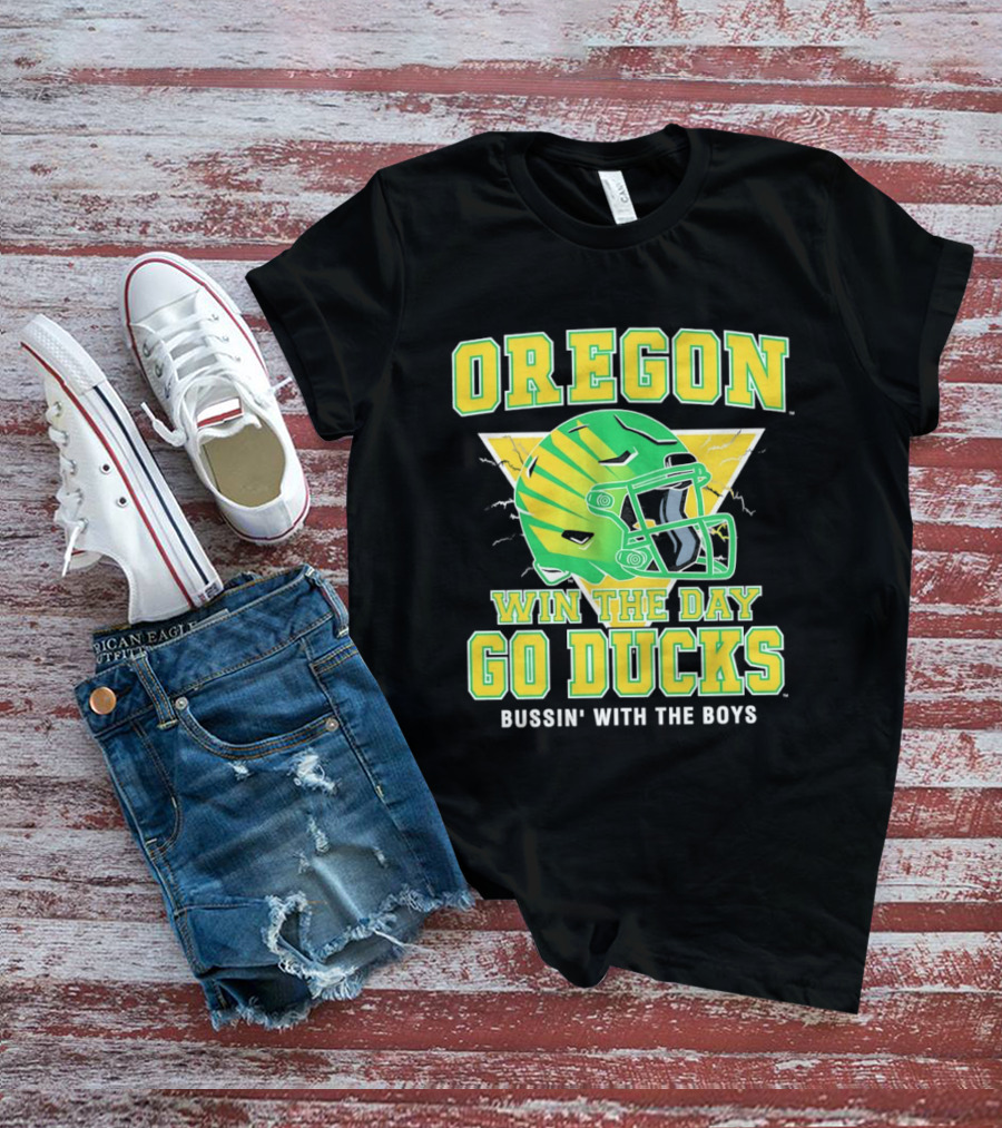 Oregon Win The Day Go Ducks Bussin' With The Boys Football Helmet T-Shirt