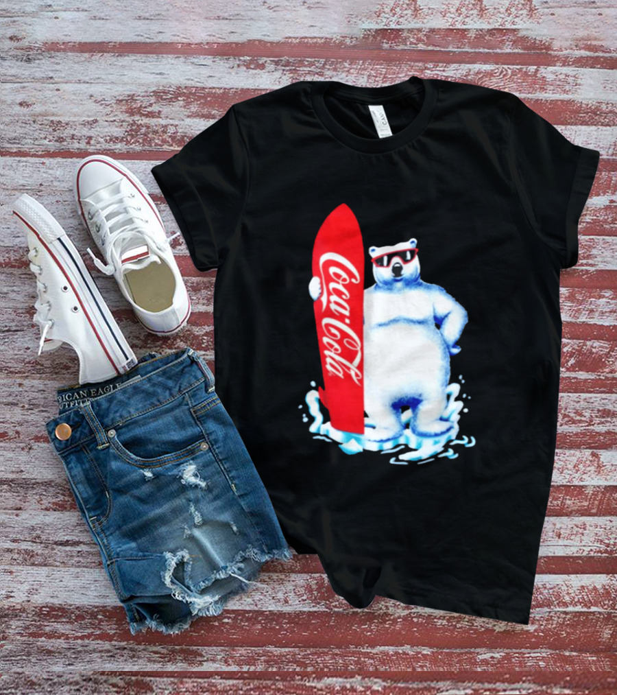 1995 Coca Cola Polar Bear Surfboard Sunglasses T-Shirt