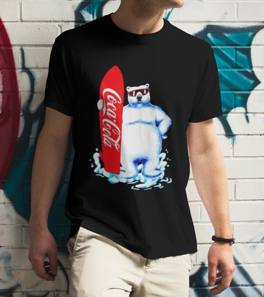 1995 Coca Cola Polar Bear Surfboard Sunglasses T-Shirt