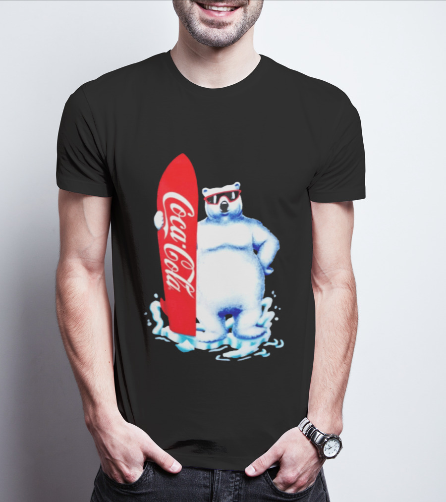 1995 Coca Cola Polar Bear Surfboard Sunglasses T-Shirt