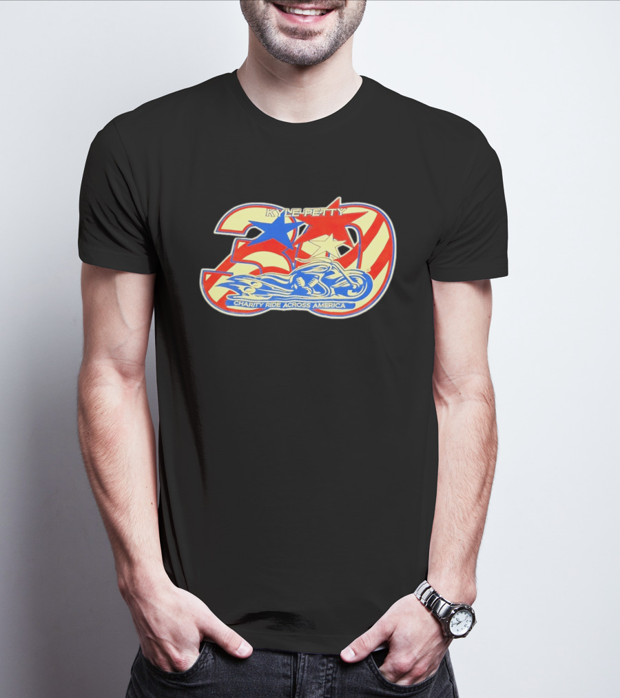 Kyle Petty 30th Anniversary Charity Ride Across America Motorcycle Stars Stripes T-Shirt