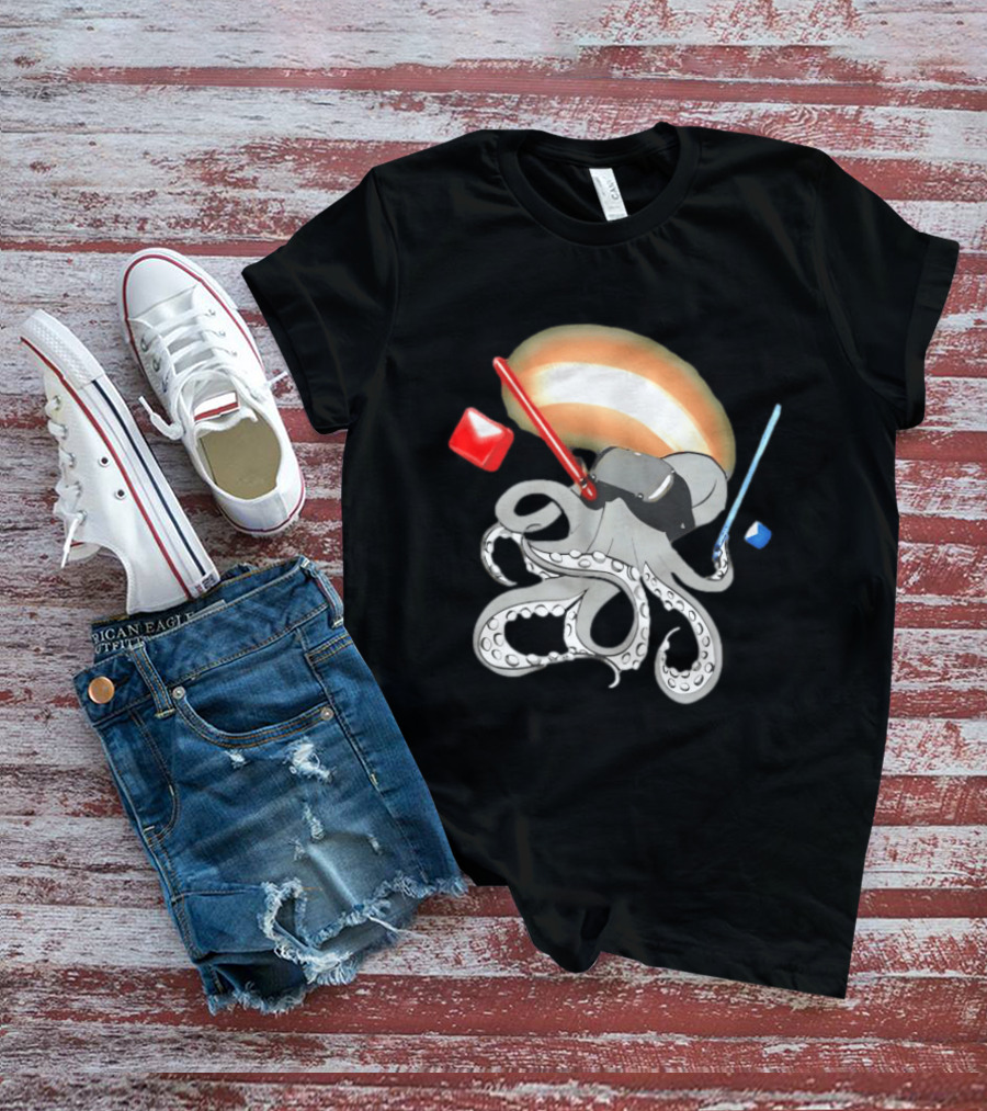 VR Headset Octopus With Red Blue Lightsabers T-Shirt