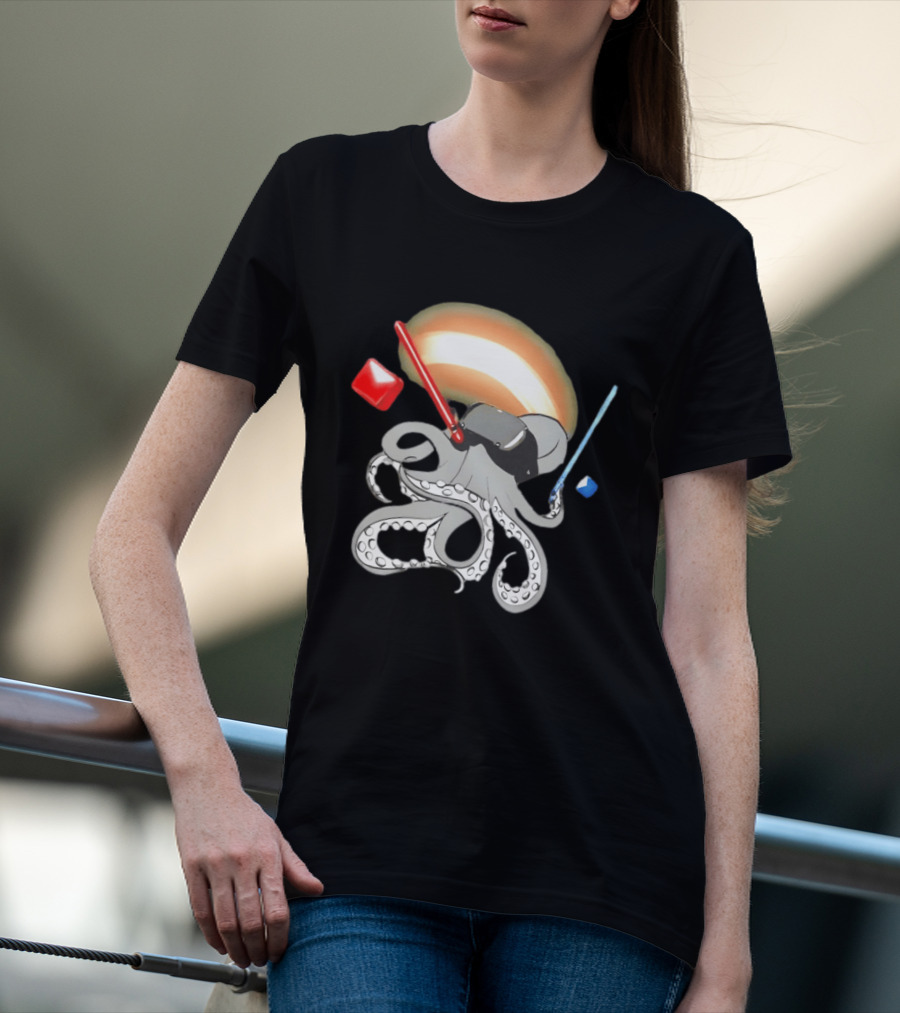 VR Headset Octopus With Red Blue Lightsabers T-Shirt