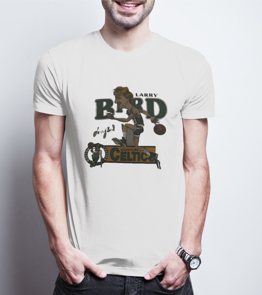 Larry Bird Boston Celtics Caricature Basketball Legends T-Shirt